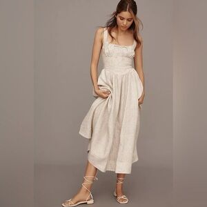 Reformation Balia Linen Midi Dress striped sz 12 nwt